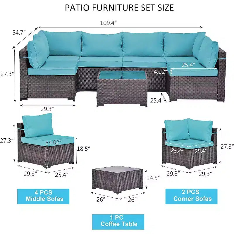 Ensemble de meubles de patio ALAULM 7 pièces Sectionnel extérieur en rotin PE Canapé brun Ensemble de conversation en osier manuel pour patio