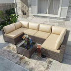 Ensemble de meubles de patio ALAULM 7 pièces Sectionnel extérieur en rotin PE Canapé brun Ensemble de conversation en osier manuel pour patio
