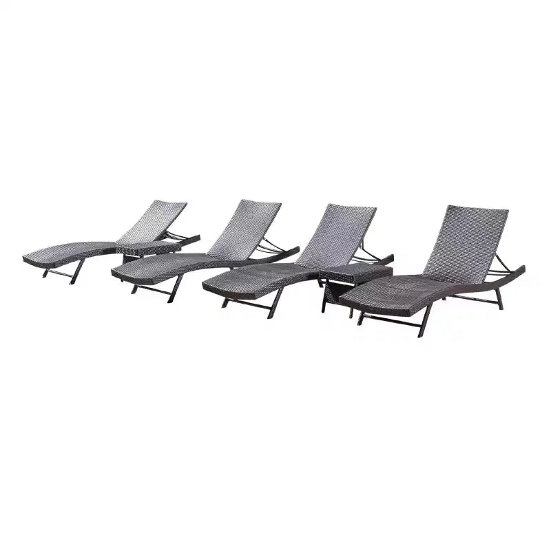 Christopher Knight Home Calvin 6 Piece Outdoor Rattan and Iron Adjustable Chaise Lounges with Foldable Tables