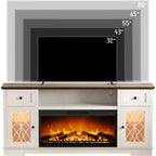 Meuble TV Dyonery avec cheminée pour téléviseur de 80 pouces, centre de divertissement avec cheminée et lumières LED, avec tiroirs de rangement et armoires pour salon, blanc