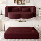 Okak Canapé modulable moderne convertible Canapé de sol avec 2 oreillers Tissu bouclé Rembourré Matelas pliant Aucun assemblage requis