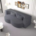Okak Canapé modulable moderne convertible Canapé de sol avec 2 oreillers Tissu bouclé Rembourré Matelas pliant Aucun assemblage requis
