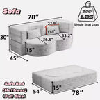 Okak Canapé modulable moderne convertible Canapé de sol avec 2 oreillers Tissu bouclé Rembourré Matelas pliant Aucun assemblage requis