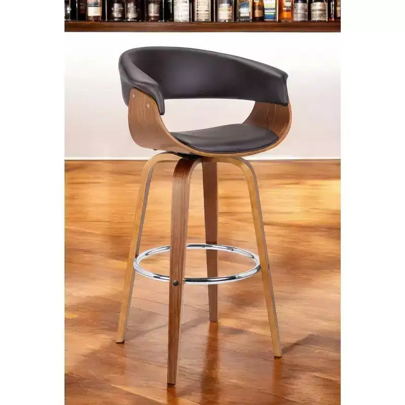 HomeRoots 31 Brown Faux Leather And Solid Wood Swivel Low Back Bar Height Bar Chair