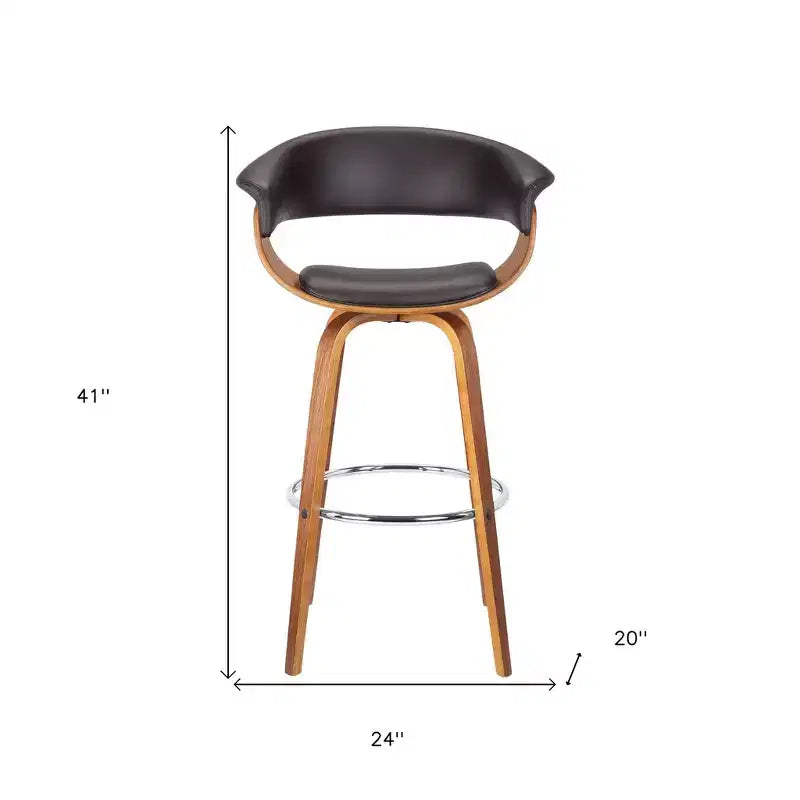 HomeRoots 31 Brown Faux Leather And Solid Wood Swivel Low Back Bar Height Bar Chair
