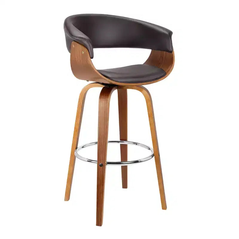 HomeRoots 31 Brown Faux Leather And Solid Wood Swivel Low Back Bar Height Bar Chair