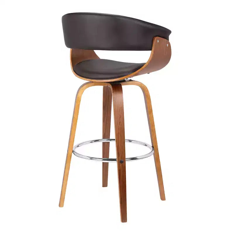 HomeRoots 31 Brown Faux Leather And Solid Wood Swivel Low Back Bar Height Bar Chair