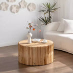 Okak Cylinder Coffee & Side Tables with Textured Barrel Design Mid-Century Modern, Industrial, Brutalist Styles 16 or 24H (Set of 1 or 2)