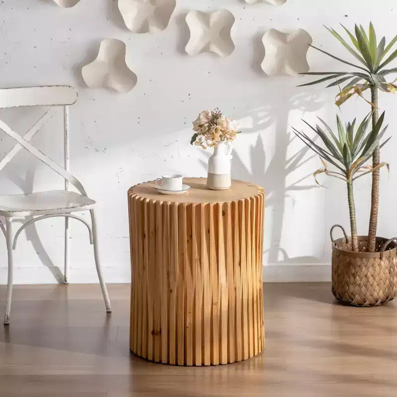 Okak Cylinder Coffee & Side Tables with Textured Barrel Design Mid-Century Modern, Industrial, Brutalist Styles 16 or 24H (Set of 1 or 2)
