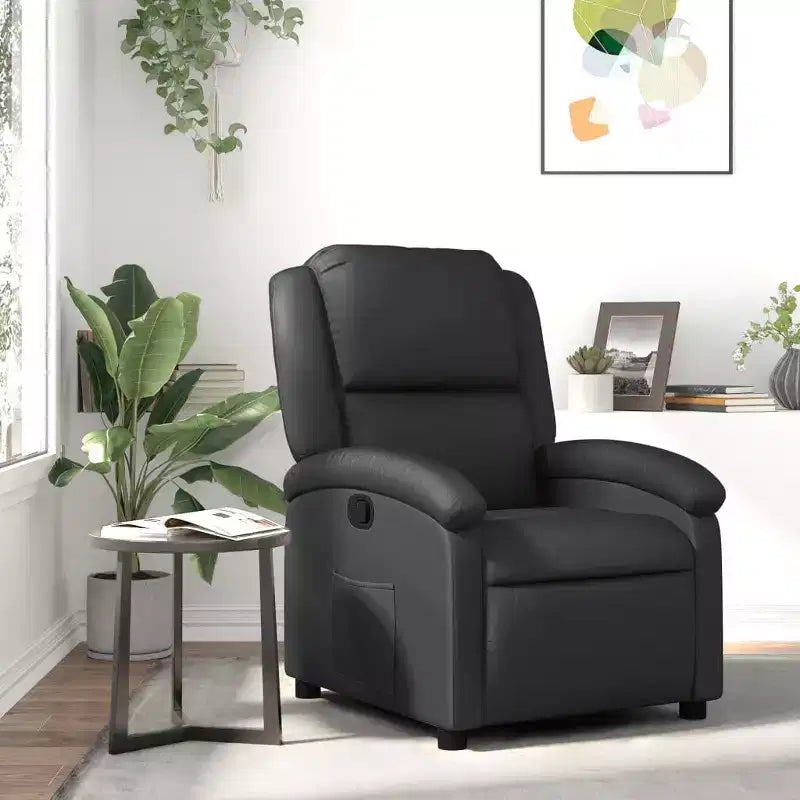 vidaXL Recliner Chair Wingback Reclining Sofa Seating Furniture Real Leather - Black Manual Push Back No Massage