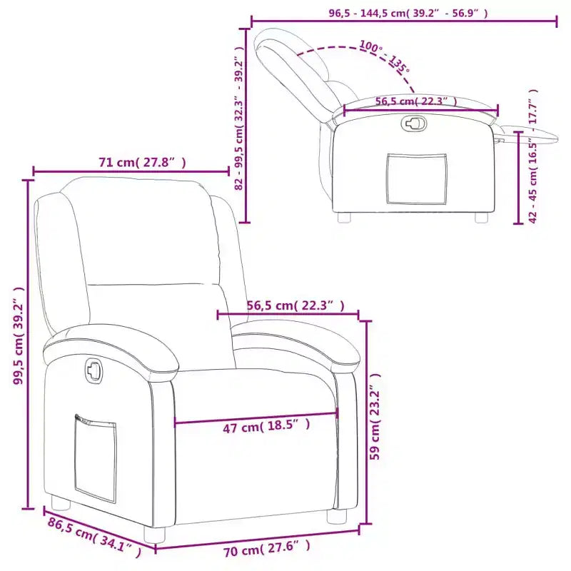 vidaXL Recliner Chair Wingback Reclining Sofa Seating Furniture Real Leather - Black Manual Push Back No Massage