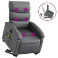 vidaXL Stand-Up Gray Faux Leather Power Lift Massage Recliner with Manual Recline - Comfortable Senior Seating for Living Room