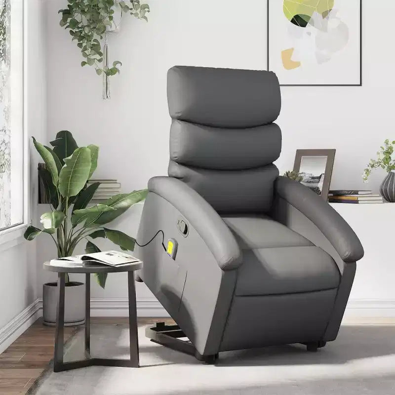 vidaXL Fauteuil inclinable de massage et releveur électrique en similicuir gris avec inclinaison manuelle – Siège confortable pour personnes âgées pour salon