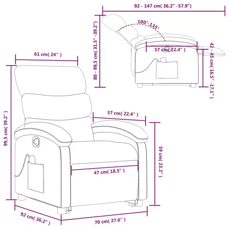 vidaXL Fauteuil inclinable de massage et releveur électrique en similicuir gris avec inclinaison manuelle – Siège confortable pour personnes âgées pour salon