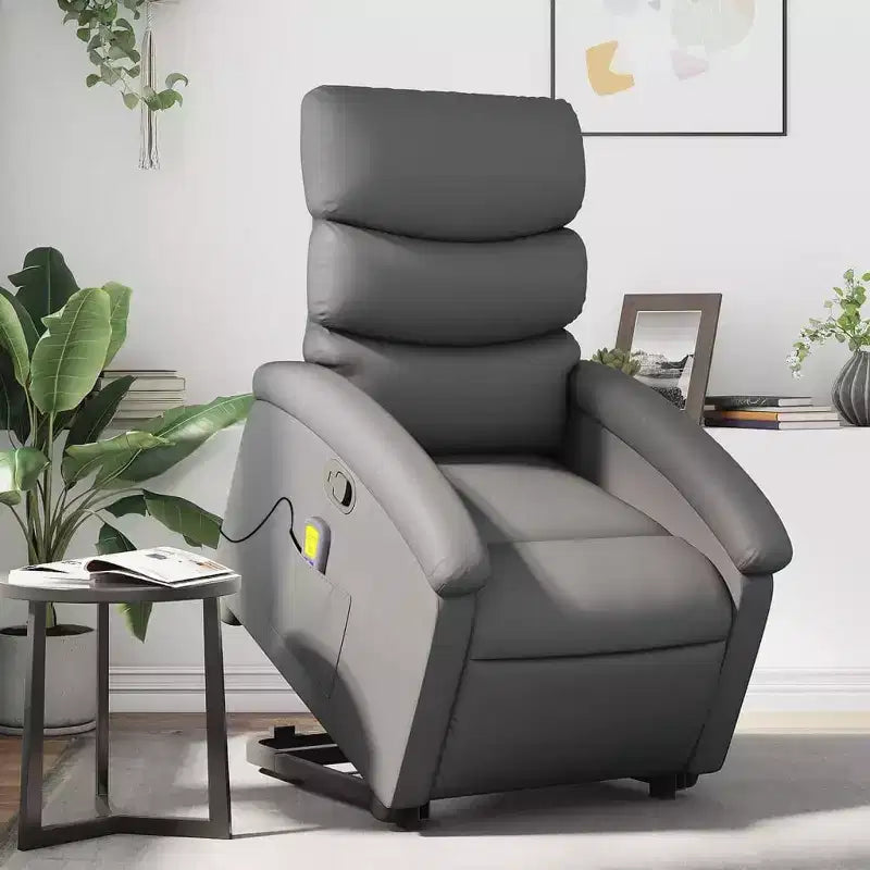 vidaXL Fauteuil inclinable de massage et releveur électrique en similicuir gris avec inclinaison manuelle – Siège confortable pour personnes âgées pour salon