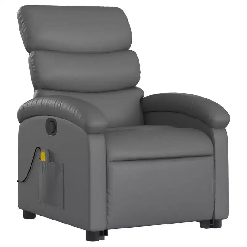 vidaXL Fauteuil inclinable de massage et releveur électrique en similicuir gris avec inclinaison manuelle – Siège confortable pour personnes âgées pour salon