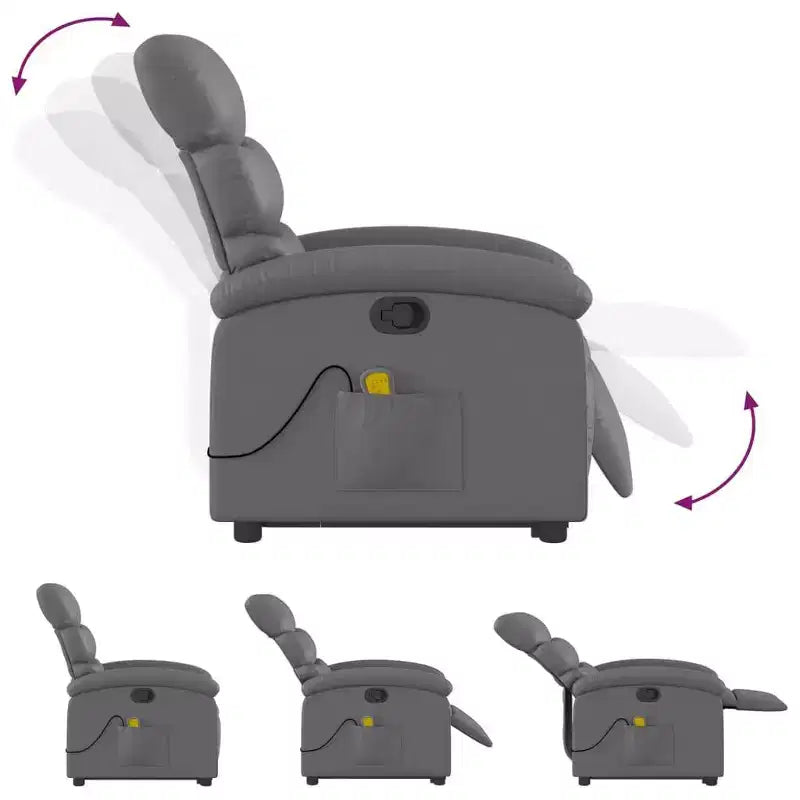 vidaXL Fauteuil inclinable de massage et releveur électrique en similicuir gris avec inclinaison manuelle – Siège confortable pour personnes âgées pour salon