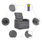 vidaXL Fauteuil inclinable de massage et releveur électrique en similicuir gris avec inclinaison manuelle – Siège confortable pour personnes âgées pour salon