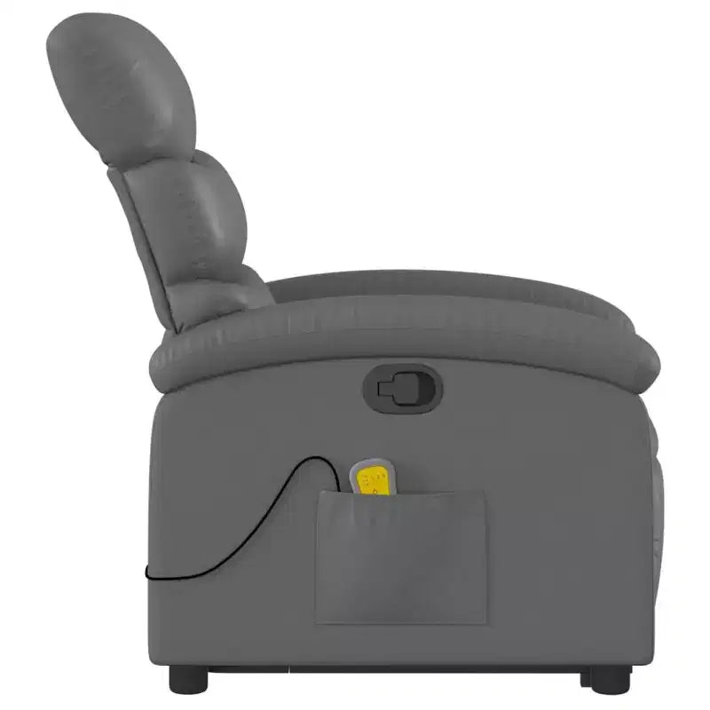 vidaXL Fauteuil inclinable de massage et releveur électrique en similicuir gris avec inclinaison manuelle – Siège confortable pour personnes âgées pour salon