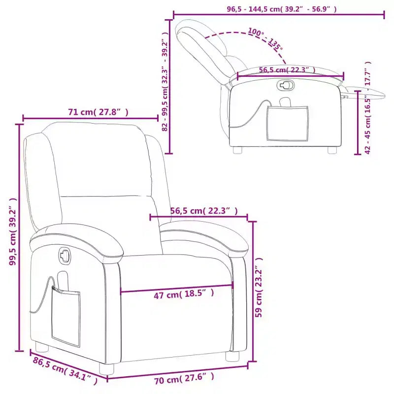 vidaXL Fauteuil de massage inclinable Similicuir noir, métal, contreplaqué, individuel