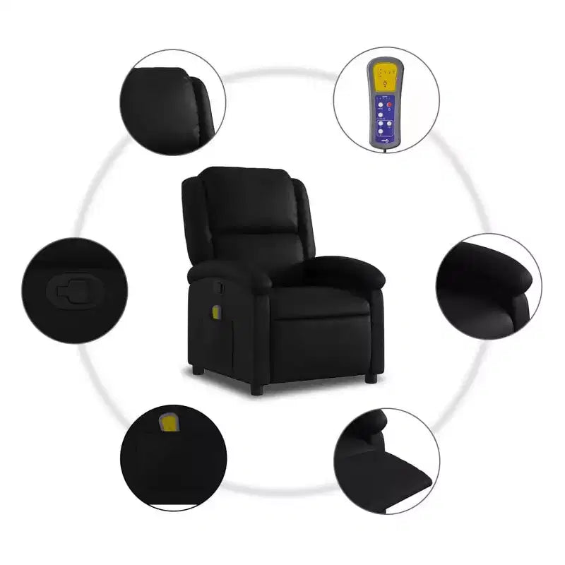 vidaXL Fauteuil de massage inclinable Similicuir noir, métal, contreplaqué, individuel