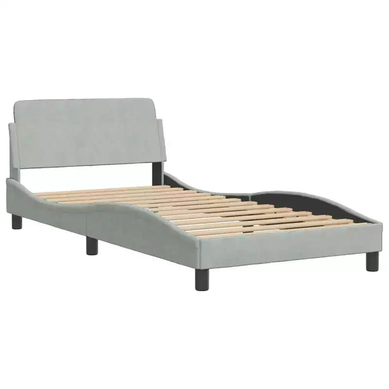 vidaXL Bed Frame with Headboard Platform Foundation Bedroom Furniture Velvet - Light Gray Twin