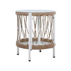 Christopher Knight Home Dolphine Bohemian 3 Piece Patio Handwoven Rope Swivel Seating Set with Glass Top Side Table
