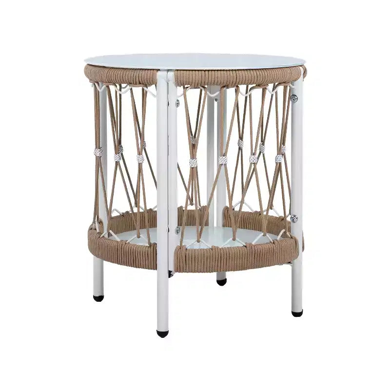 Christopher Knight Home Dolphine Bohemian 3 Piece Patio Handwoven Rope Swivel Seating Set with Glass Top Side Table