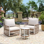 Christopher Knight Home Dolphine Bohemian 3 Piece Patio Handwoven Rope Swivel Seating Set with Glass Top Side Table