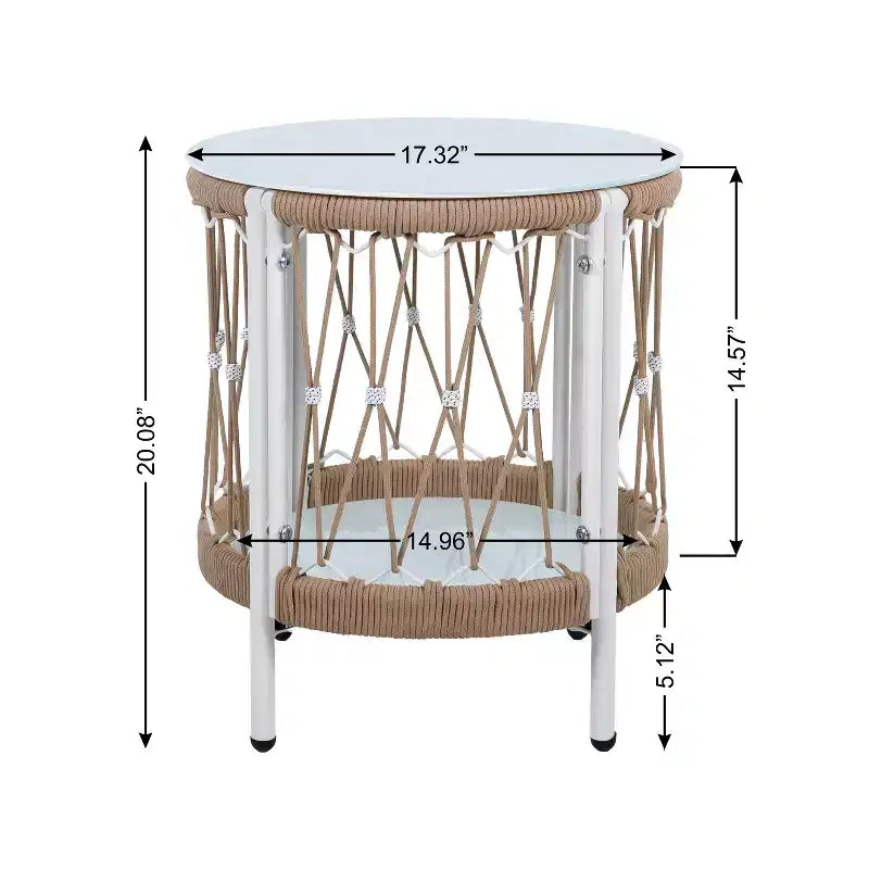Christopher Knight Home Dolphine Bohemian 3 Piece Patio Handwoven Rope Swivel Seating Set with Glass Top Side Table