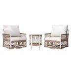 Christopher Knight Home Dolphine Bohemian 3 Piece Patio Handwoven Rope Swivel Seating Set with Glass Top Side Table