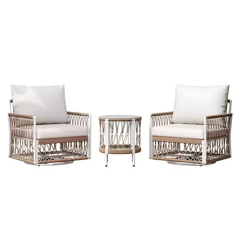 Christopher Knight Home Dolphine Bohemian 3 Piece Patio Handwoven Rope Swivel Seating Set with Glass Top Side Table