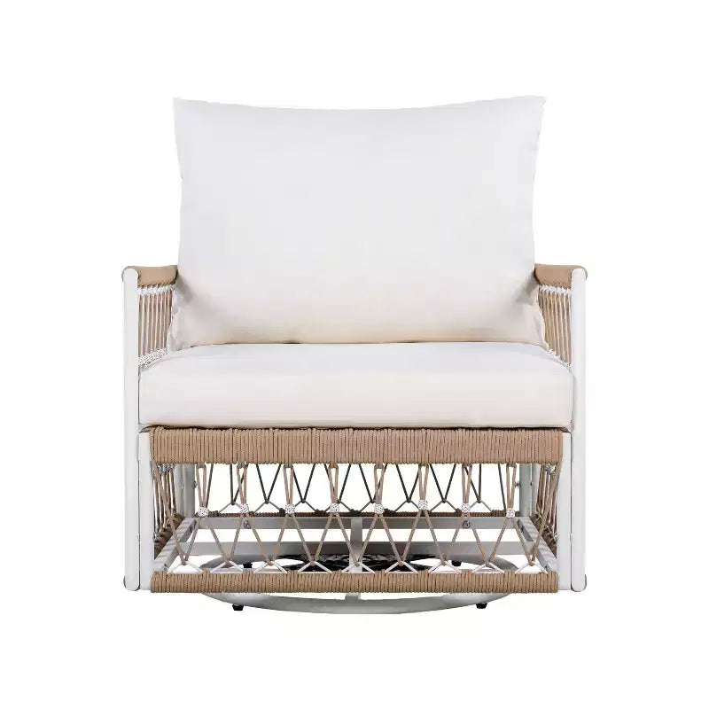 Christopher Knight Home Dolphine Bohemian 3 Piece Patio Handwoven Rope Swivel Seating Set with Glass Top Side Table