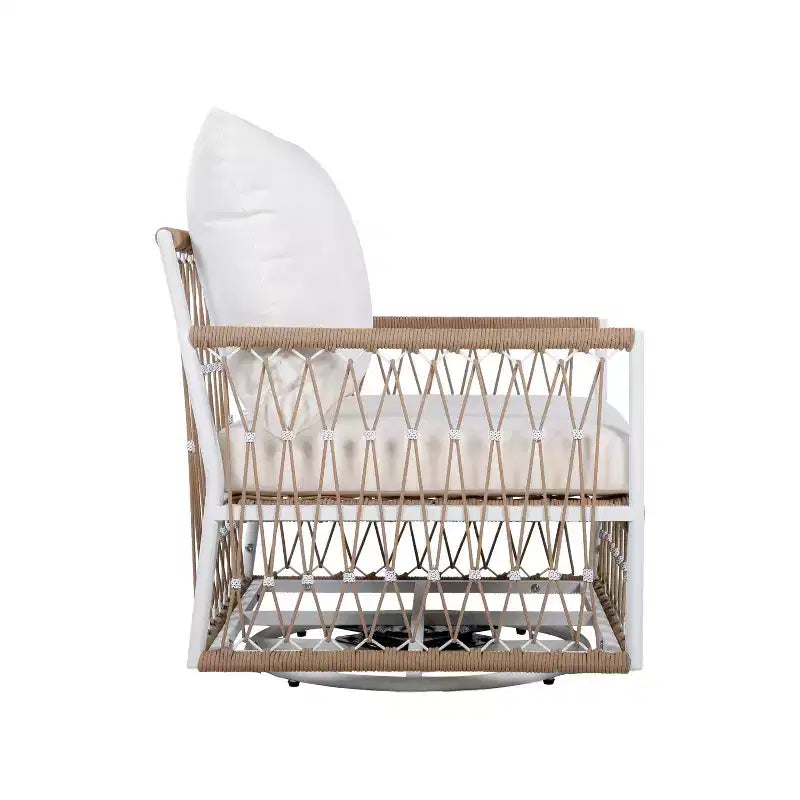 Christopher Knight Home Dolphine Bohemian 3 Piece Patio Handwoven Rope Swivel Seating Set with Glass Top Side Table