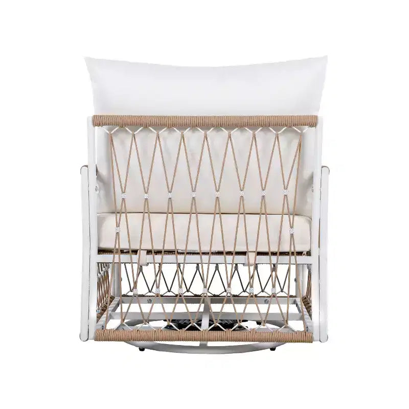 Christopher Knight Home Dolphine Bohemian 3 Piece Patio Handwoven Rope Swivel Seating Set with Glass Top Side Table