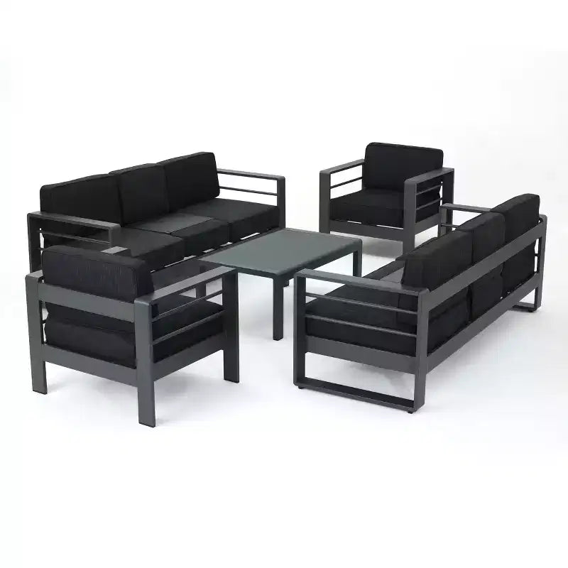 GDFStudio Crested Bay Outdoor Aluminum 8 Seater Chat Set with Cushions