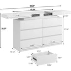 Dyonery modern 6-drawer dressing table - storage cabinet with LED lights, top sliding storage, bedroom, living room