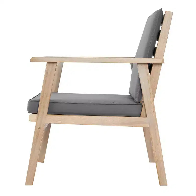 4-Piece Acacia Wood Patio Conversation Set with Grey Cushions