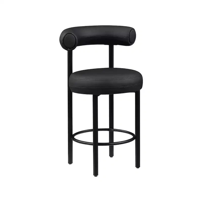 Tabouret de comptoir Meridian Furniture, en similicuir vegan noir Bordeaux, ensemble de 2