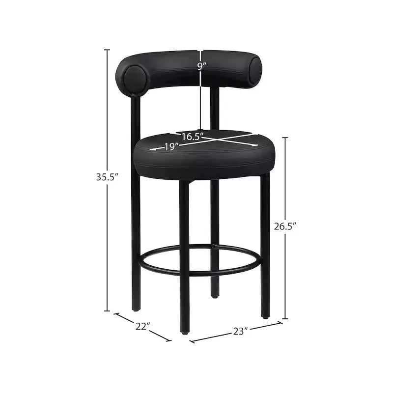 Tabouret de comptoir Meridian Furniture, en similicuir vegan noir Bordeaux, ensemble de 2