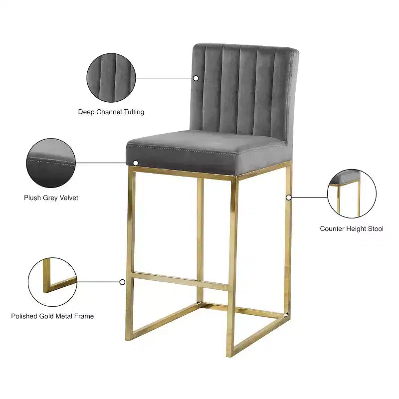 Meridian Furniture, Tabouret Giselle en velours gris