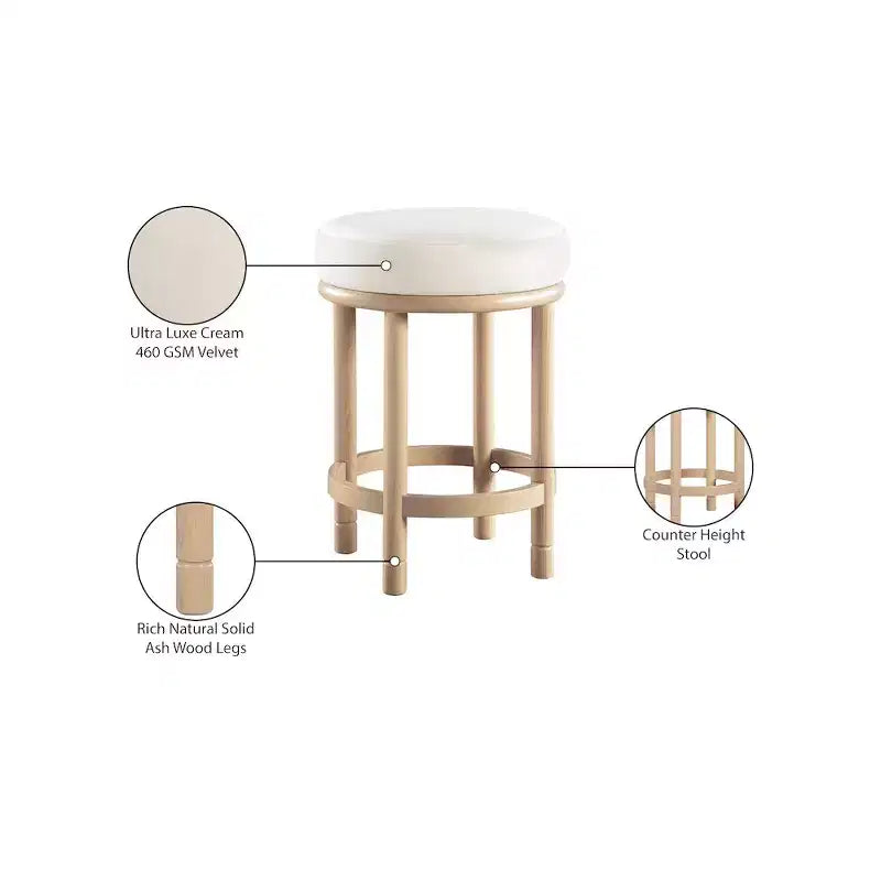 Meridian Furniture, Tabouret de comptoir Monette en velours crème