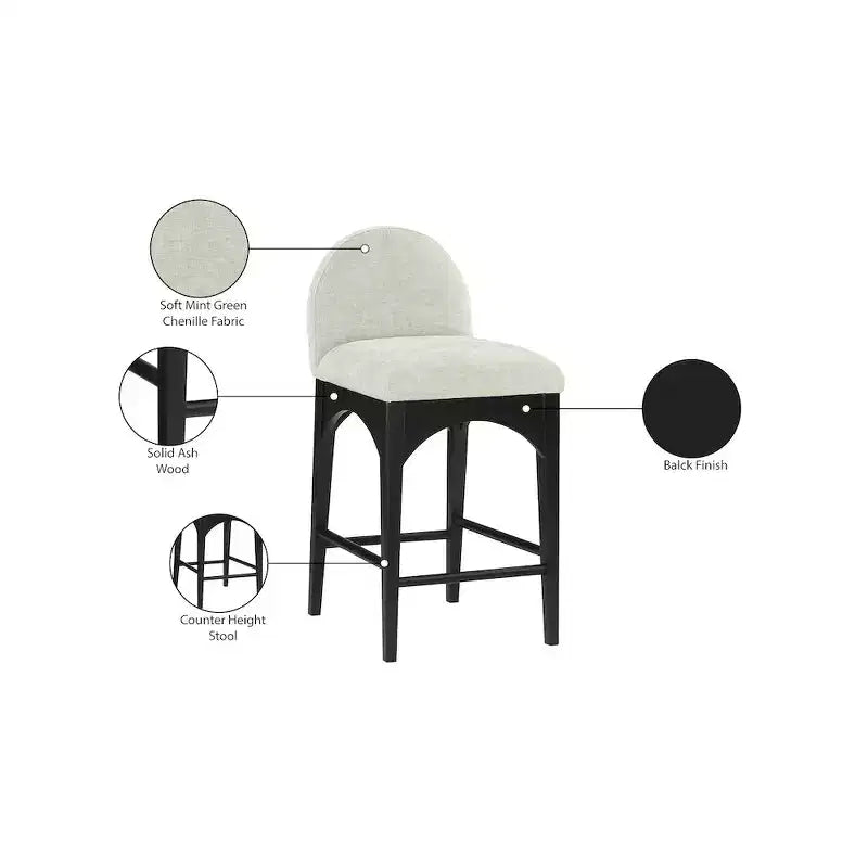Meridian Furniture,Waldorf Mint Chenille Fabric Stool