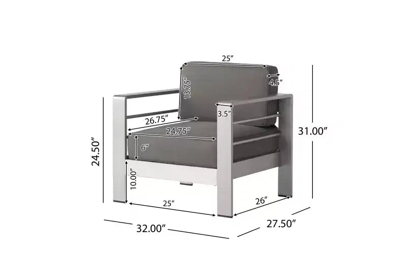 GDFStudio George Outdoor Patio Aluminum 4 Seater Chat Set with Cushions