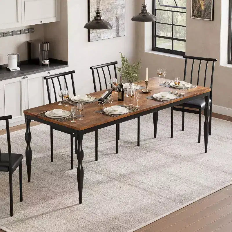 Rectangular Dining Table for 6, 78 Inch Long Kitchen Table with Large Tabletop, Wooden Dinette and Dinner Desk for Party, Big Family, Grey + White