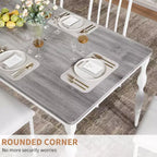 Table à manger rectangulaire pour 6 personnes, table de cuisine de 198 cm de long avec grand plateau, table de salle à manger en bois et bureau à dîner pour les fêtes, les grandes familles, gris + blanc