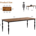 Table à manger rectangulaire pour 6 personnes, table de cuisine de 198 cm de long avec grand plateau, table de salle à manger en bois et bureau à dîner pour les fêtes, les grandes familles, gris + blanc