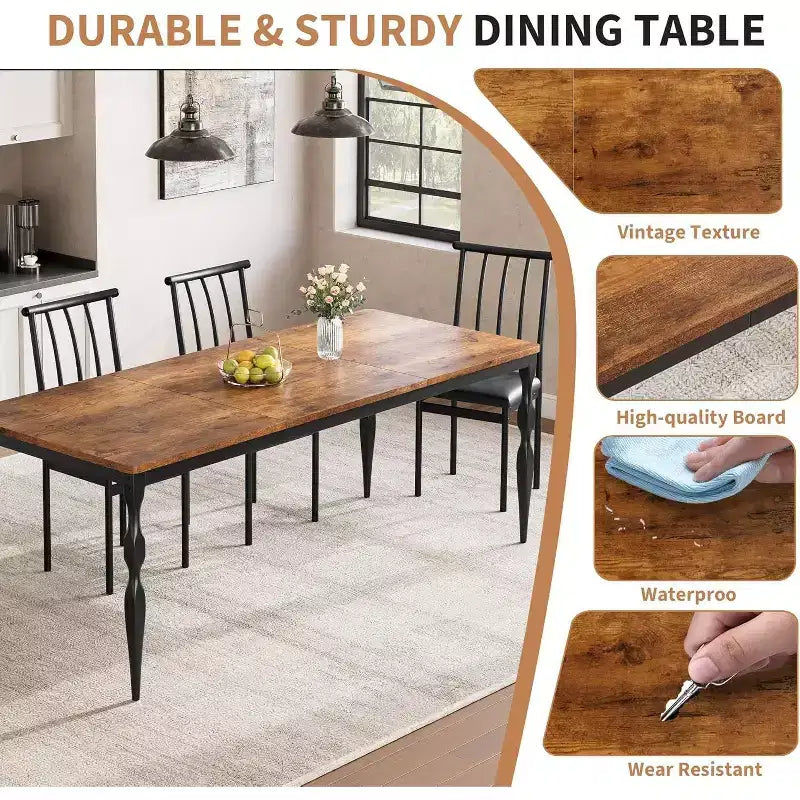 Table à manger rectangulaire pour 6 personnes, table de cuisine de 198 cm de long avec grand plateau, table de salle à manger en bois et bureau à dîner pour les fêtes, les grandes familles, gris + blanc