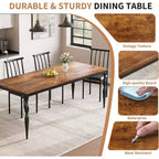 Table à manger rectangulaire pour 6 personnes, table de cuisine de 198 cm de long avec grand plateau, table de salle à manger en bois et bureau à dîner pour les fêtes, les grandes familles, gris + blanc