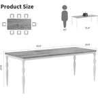 Table à manger rectangulaire pour 6 personnes, table de cuisine de 198 cm de long avec grand plateau, table de salle à manger en bois et bureau à dîner pour les fêtes, les grandes familles, gris + blanc